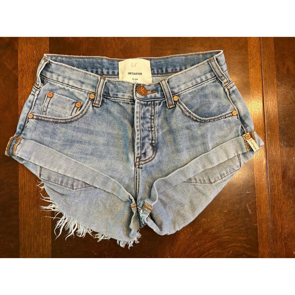 One Teaspoon Bandits Y2K Distressed Cuffed/Frayed  Micro Mini Denim Shorts Sz 23